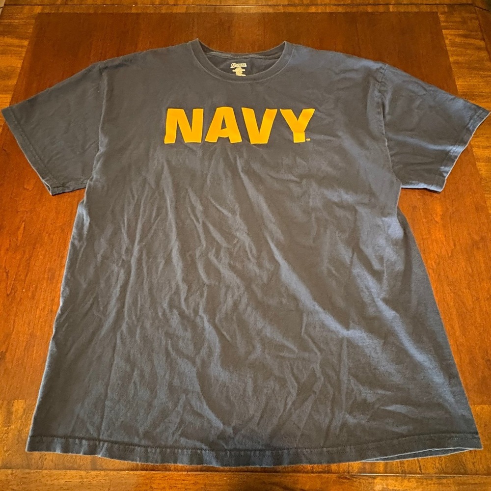 US‎ Navy Bold Logo Tee Blue Military Graphic Shirt